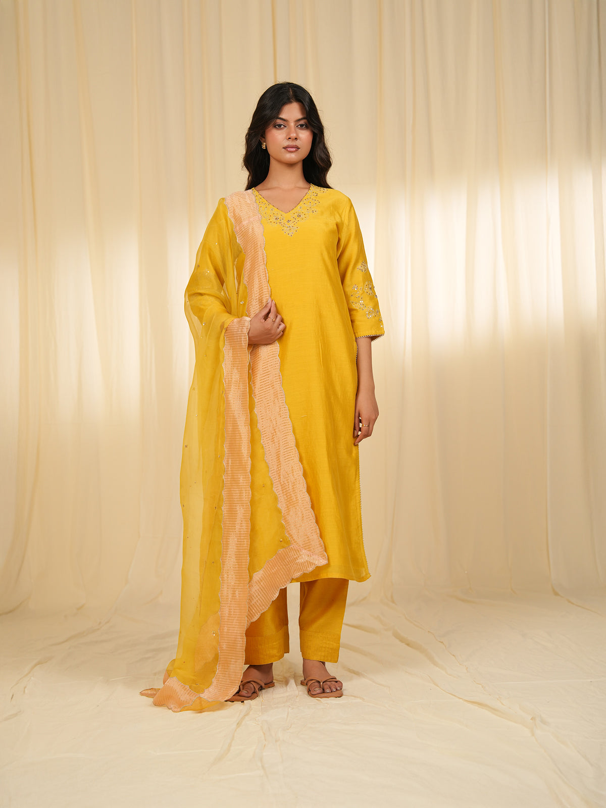 Filigree Yellow Chanderi Kurta