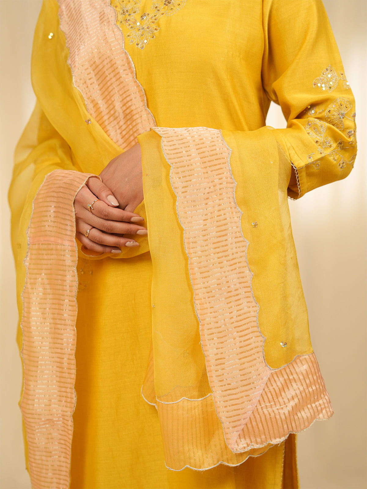 Filigree Yellow Organza Dupatta