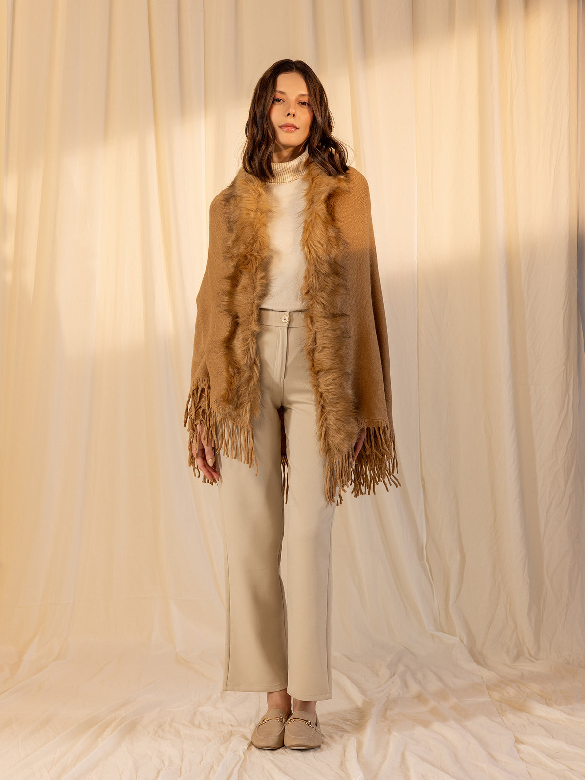 Woollen Fur Cape - Golden