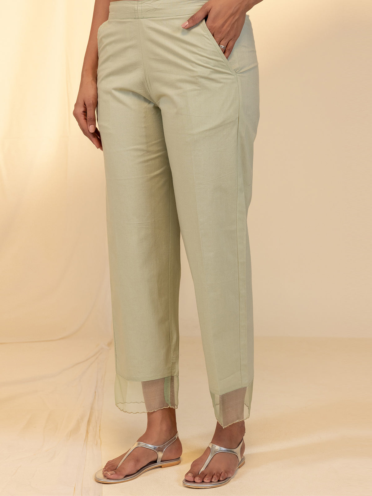 Green Velvet Cotton Straight Pant