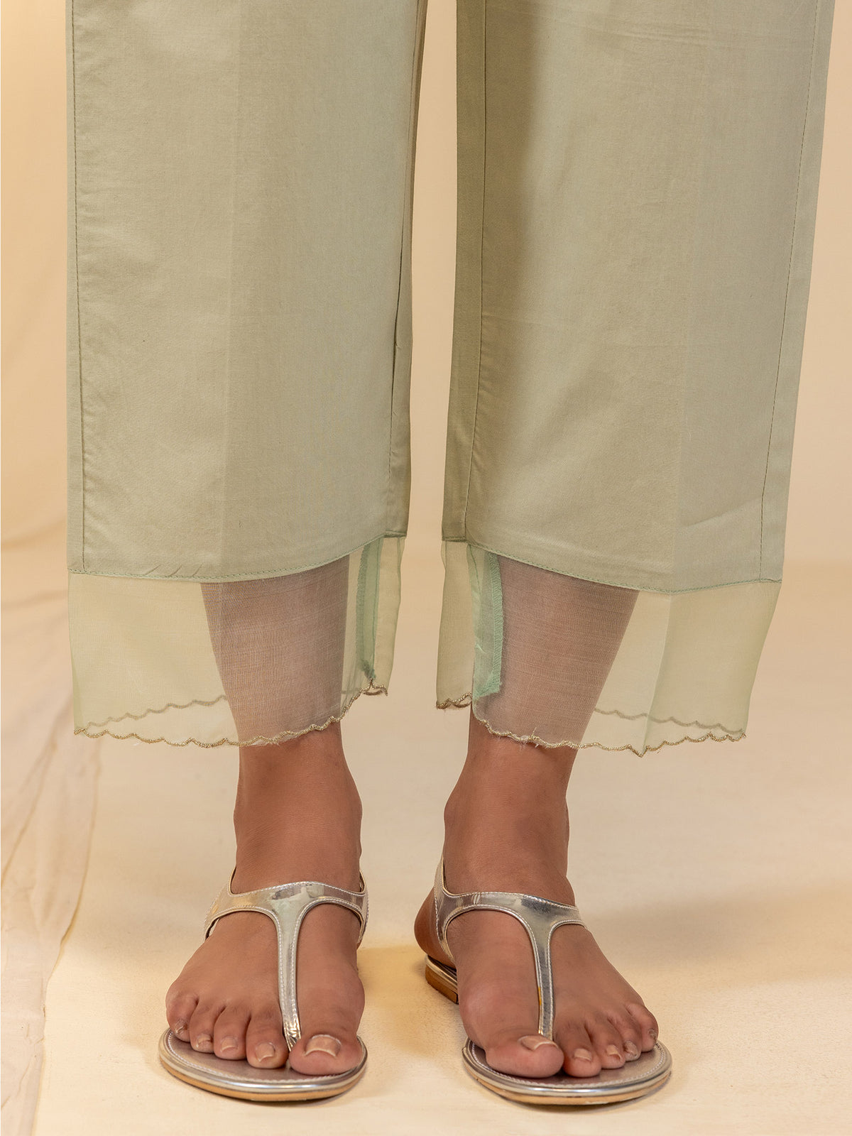 Green Velvet Cotton Straight Pant
