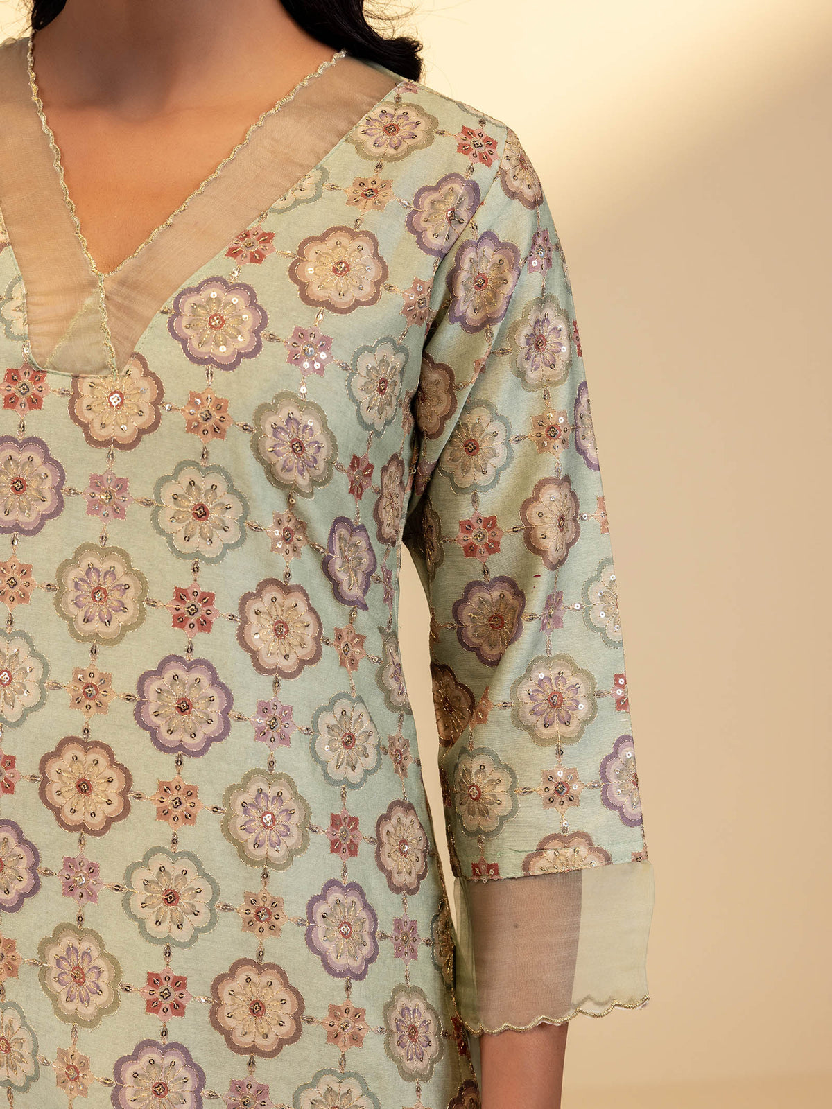 Green Velvet Chanderi Kurta