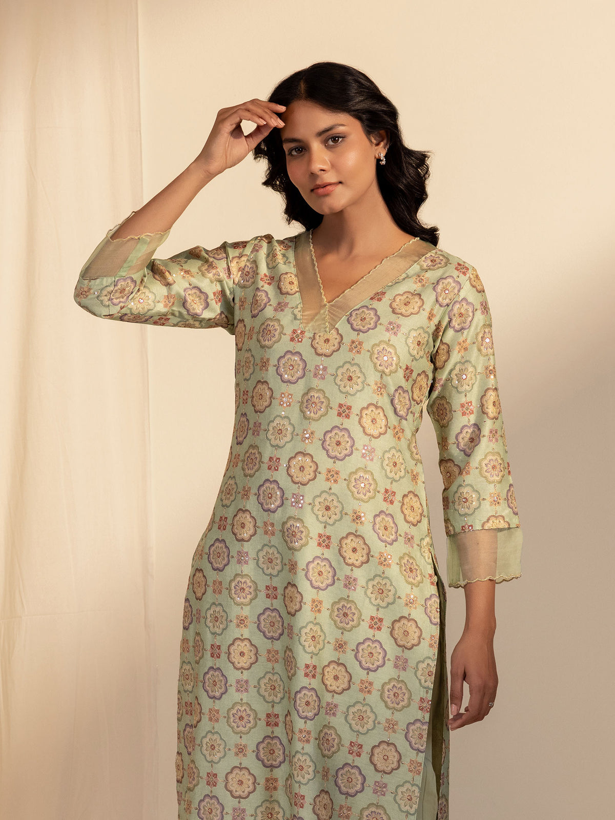 Green Velvet Chanderi Kurta