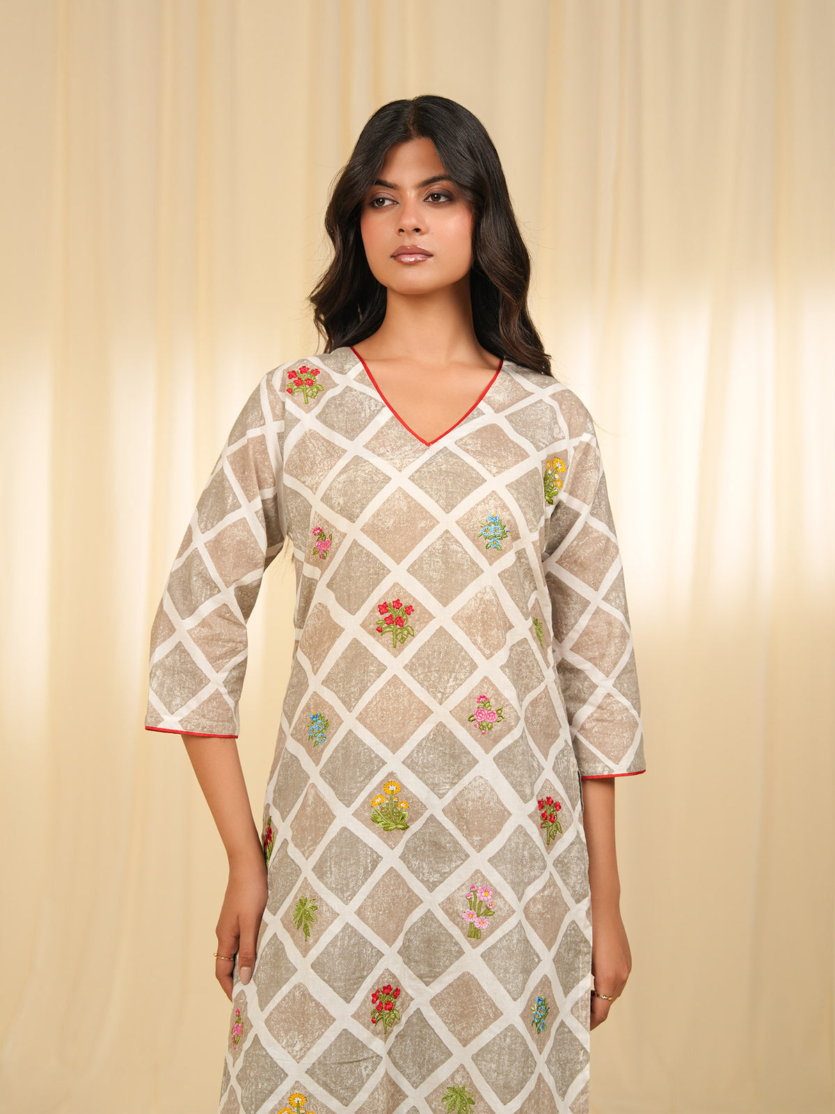 Grey Square Cotton Kurta