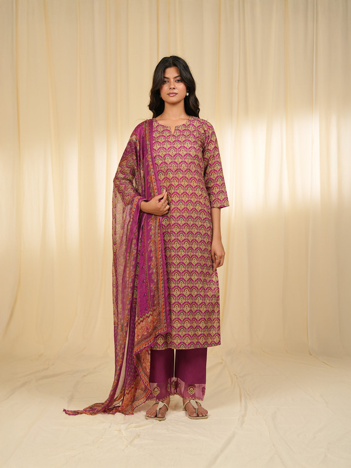 Indian Chintz Grape Chiffon Dupatta