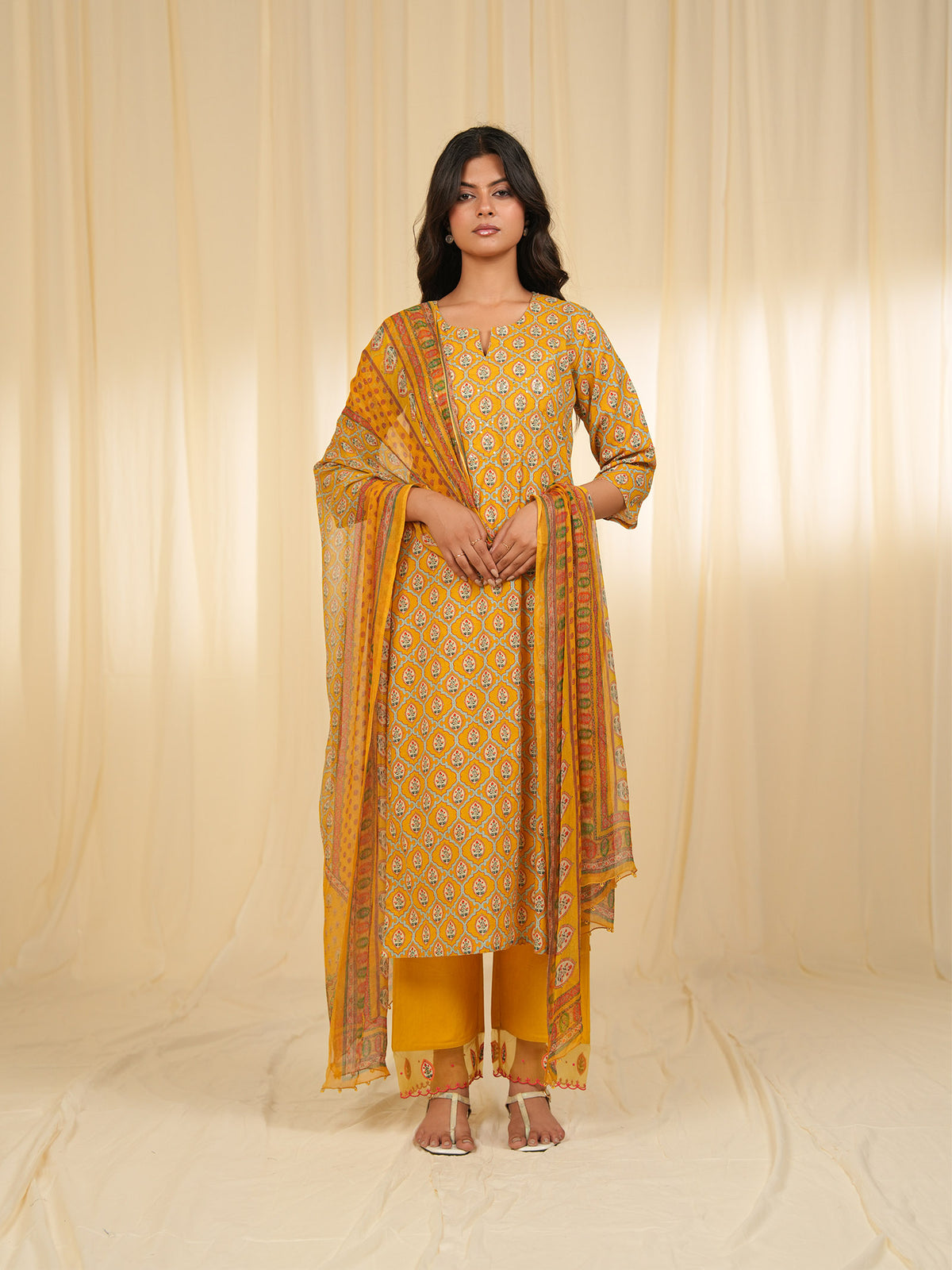 Indian Chintz Mustard Chiffon Dupatta