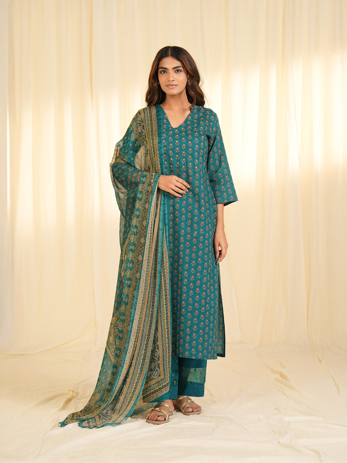 Indian Chintz Peacock Chiffon Dupatta