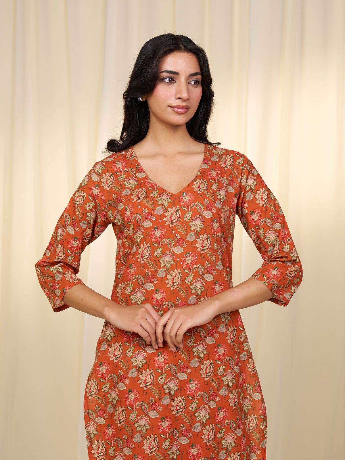 Indian Chintz Tangerine Cotton Kurta