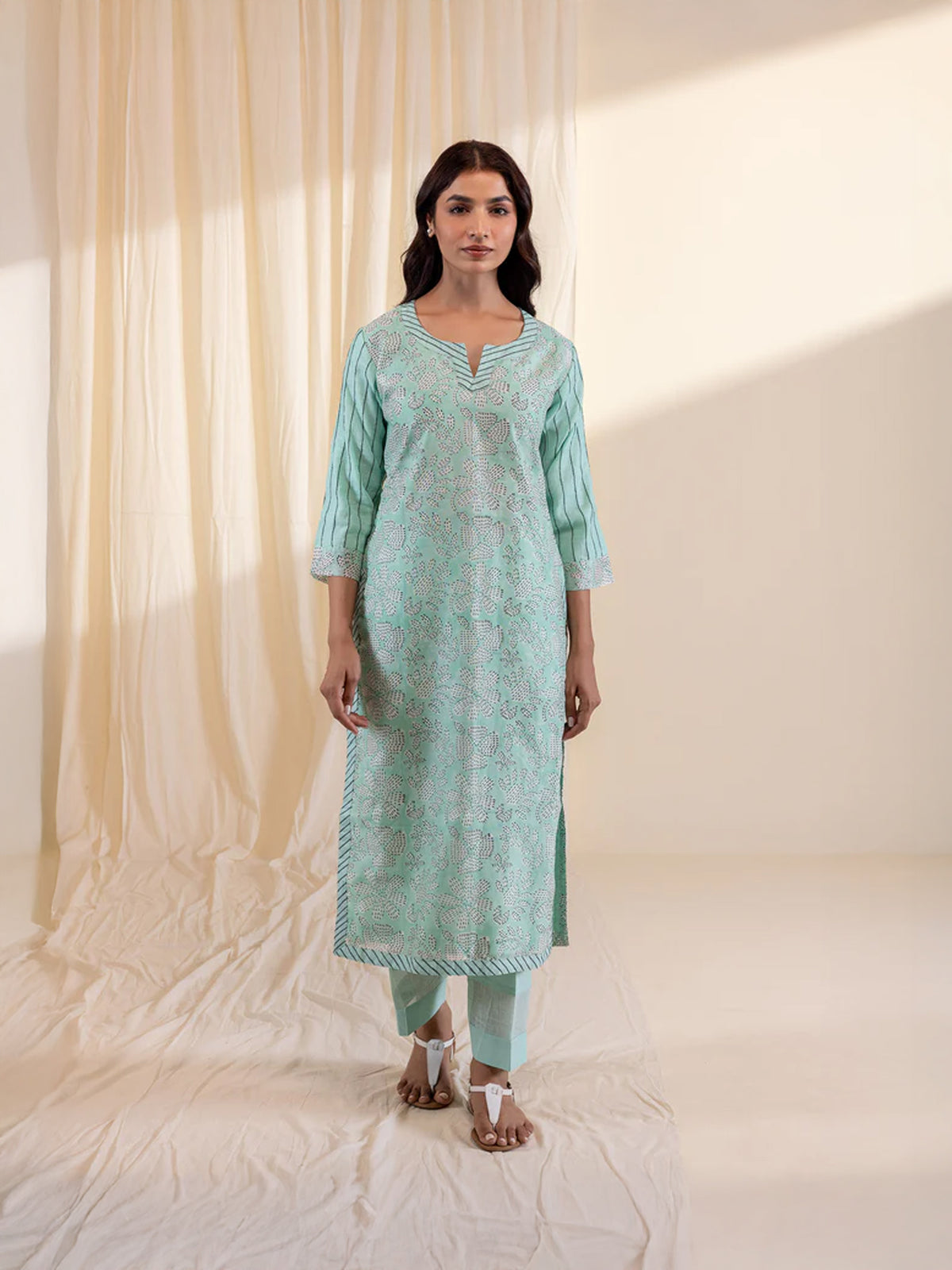 Aqua Flower Chanderi Kurta