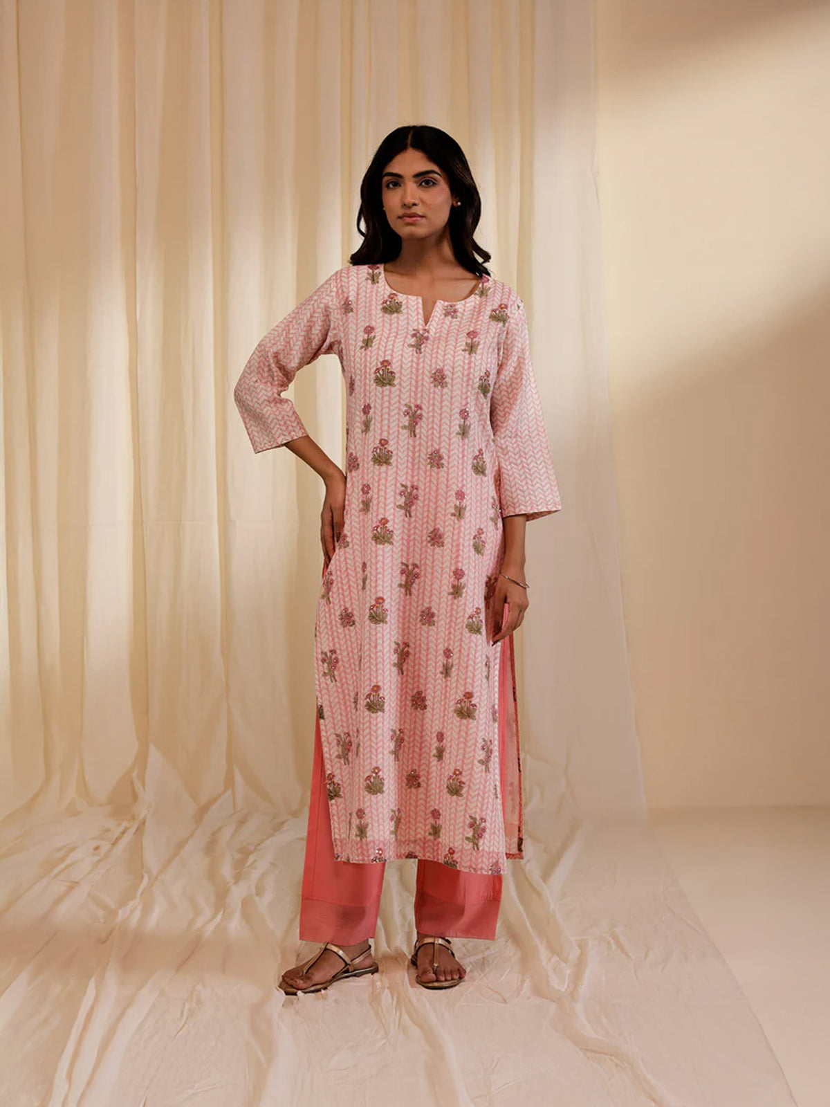 Fussy Fusion Peach Chanderi Kurta