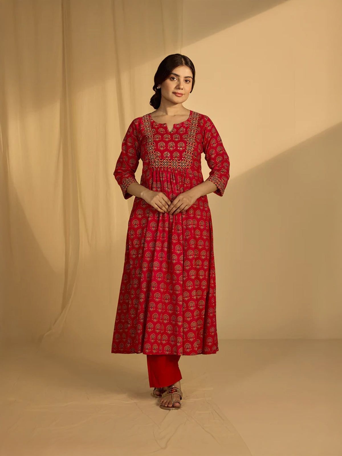 Red - 5 Cotton Kurta