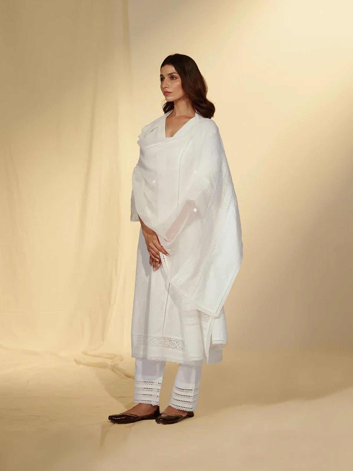 Roses In White Cotton Kurta