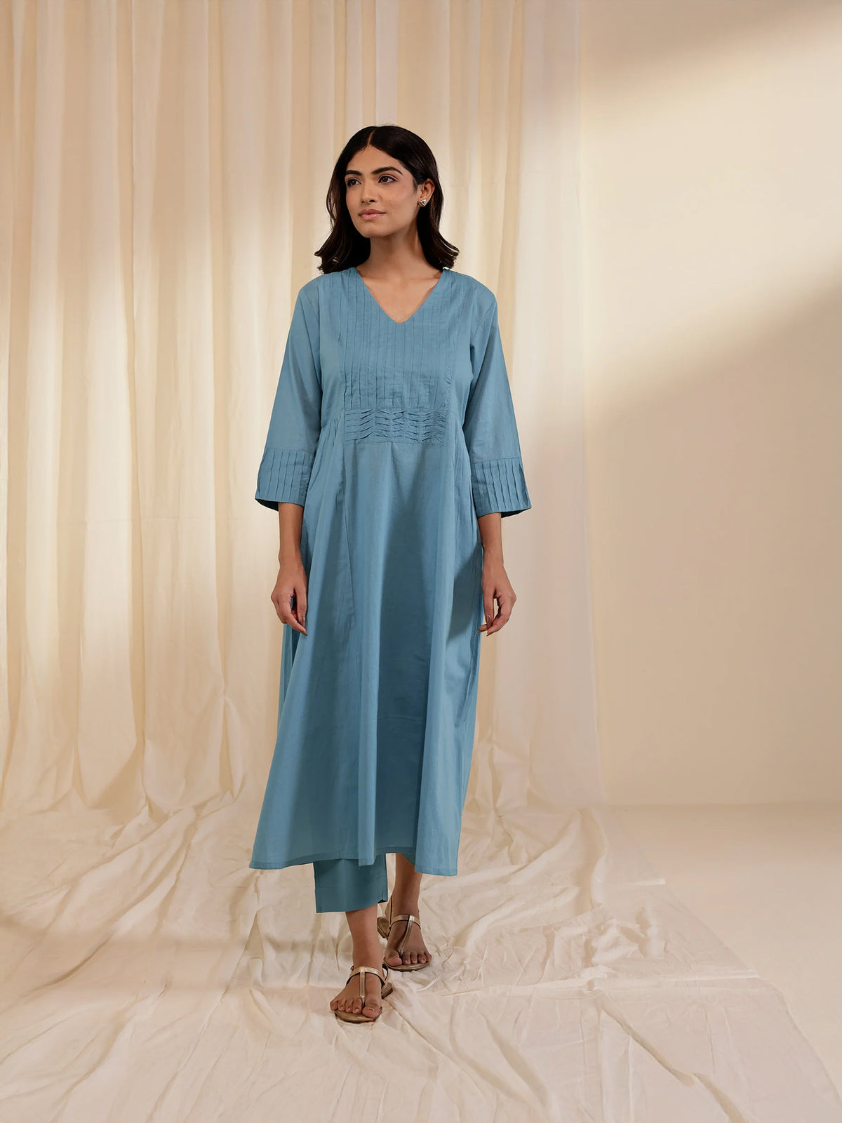 Trance Blue Plain Voile Kurta