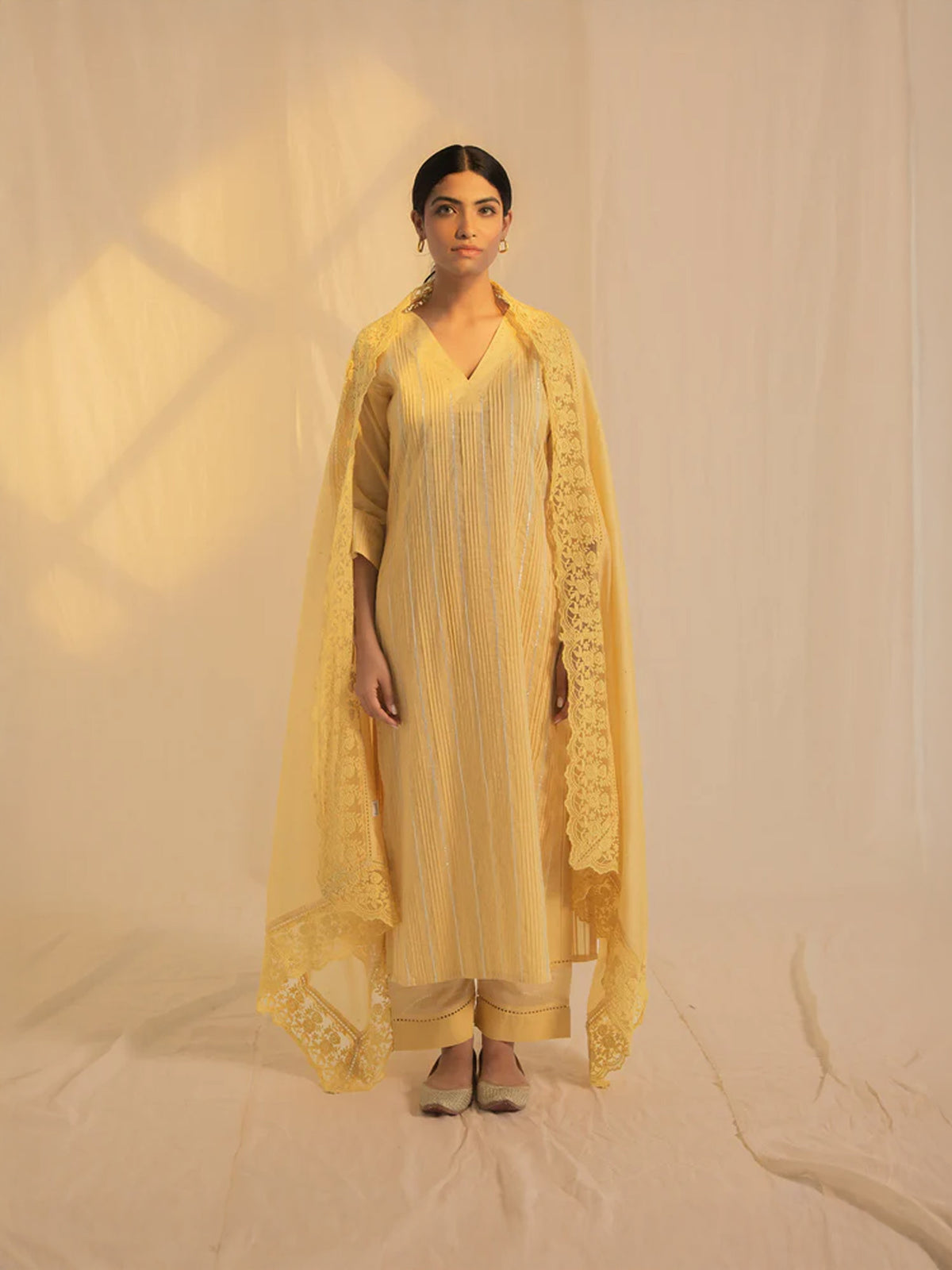 Yellow Chantilly Voile Kurta