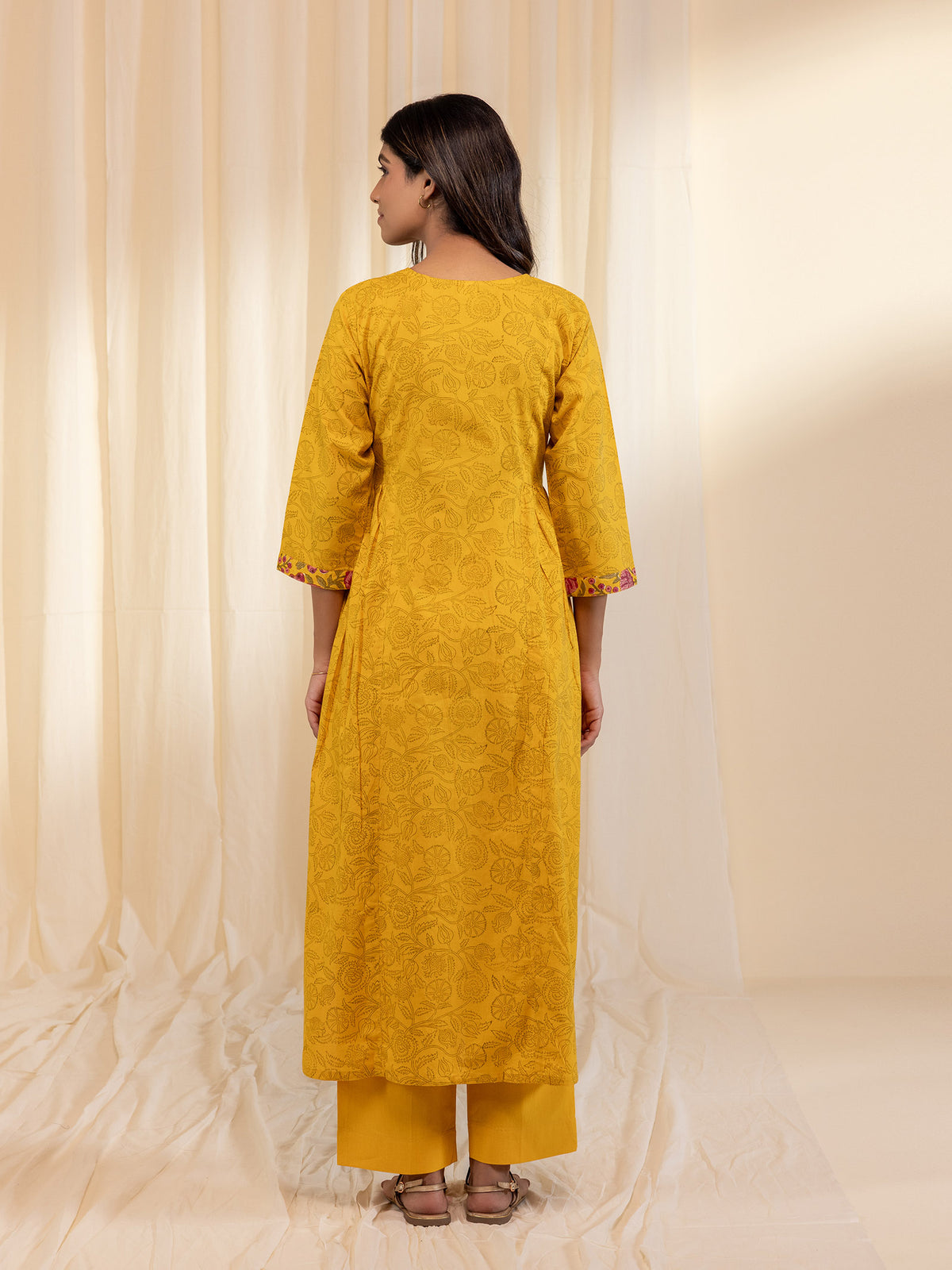 Mustard Raspberries Cotton Kurta