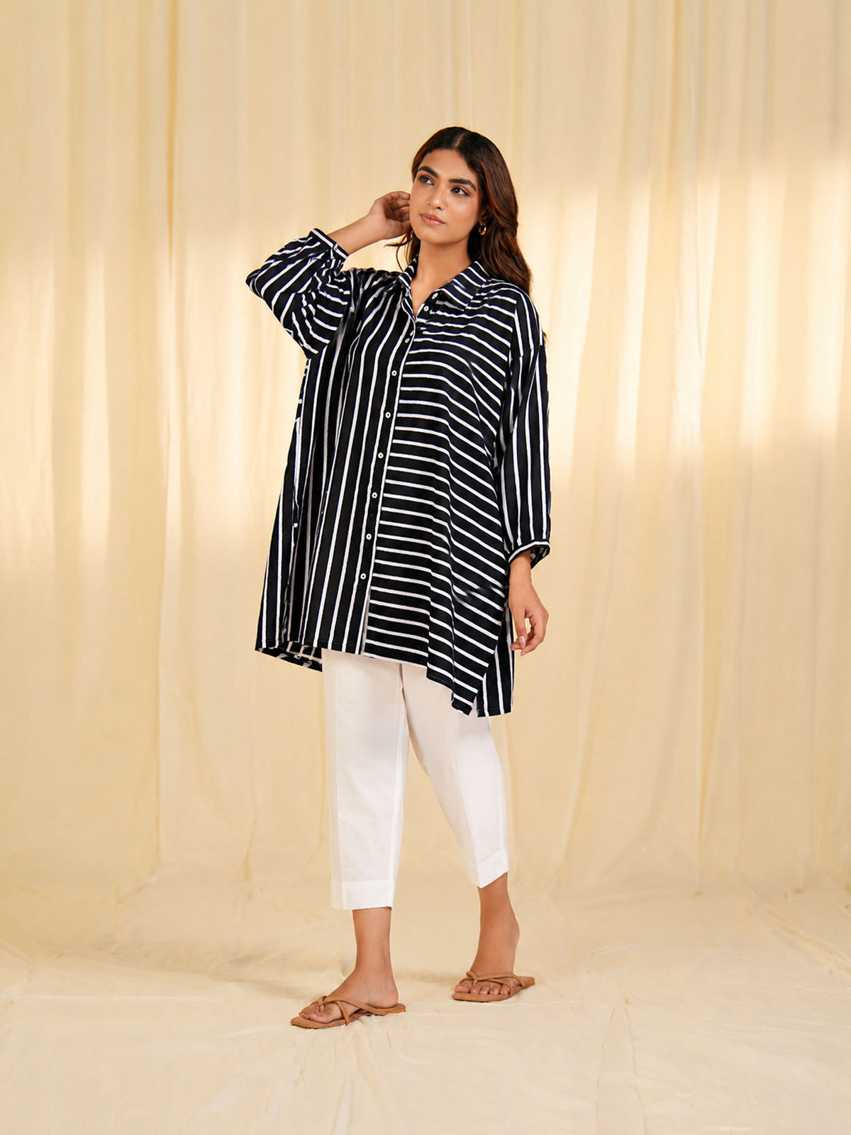 Black Stripe Madras Voile Shirt