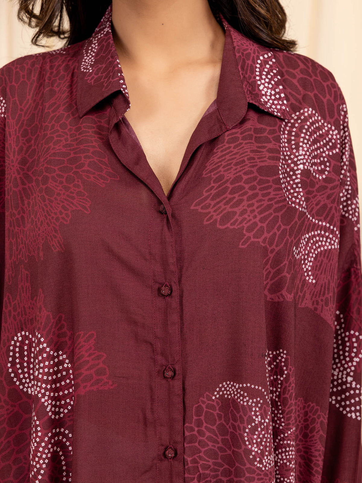 Bandhani in Maroon Madras Modal Shirt