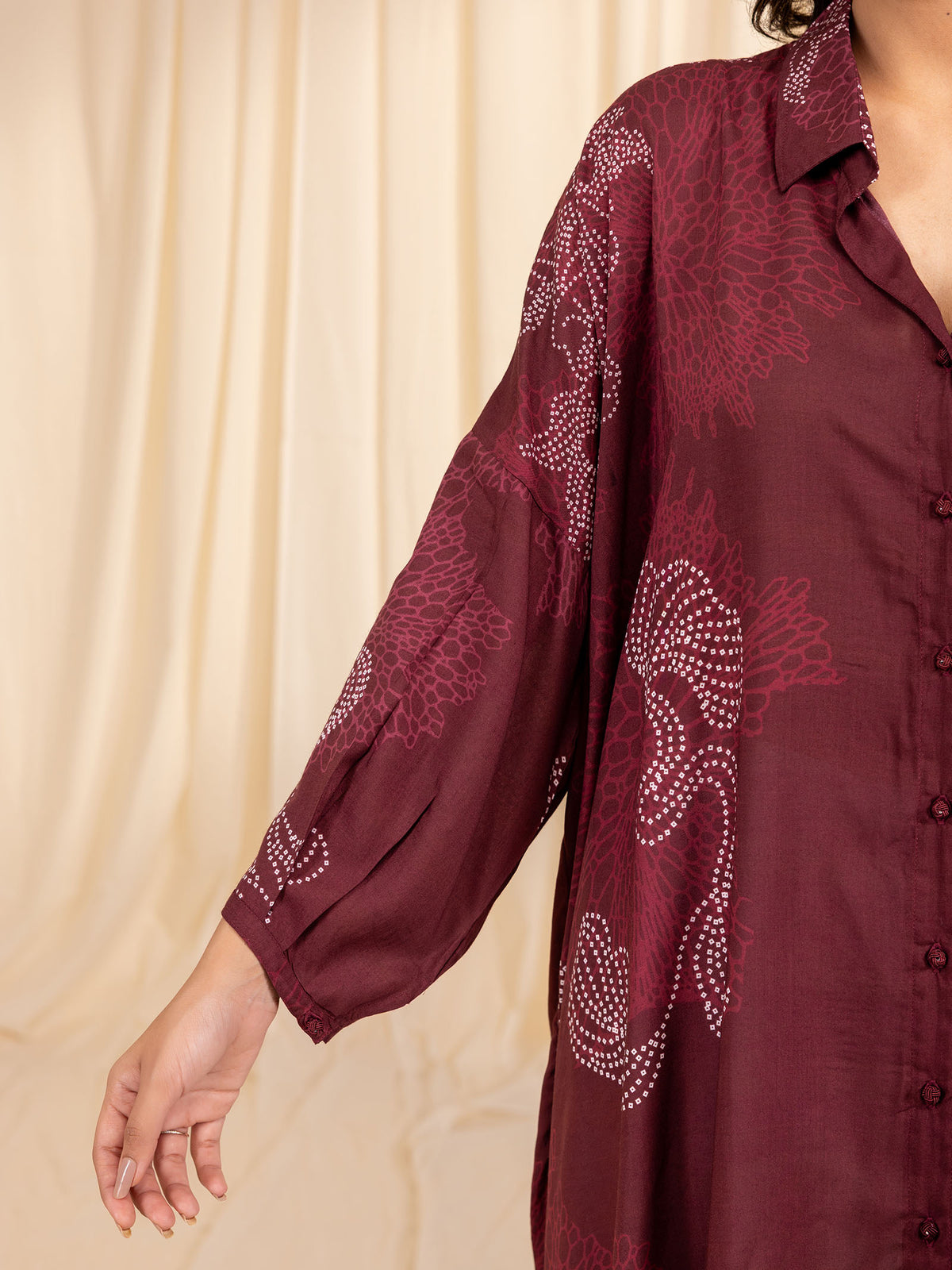Bandhani in Maroon Madras Modal Shirt