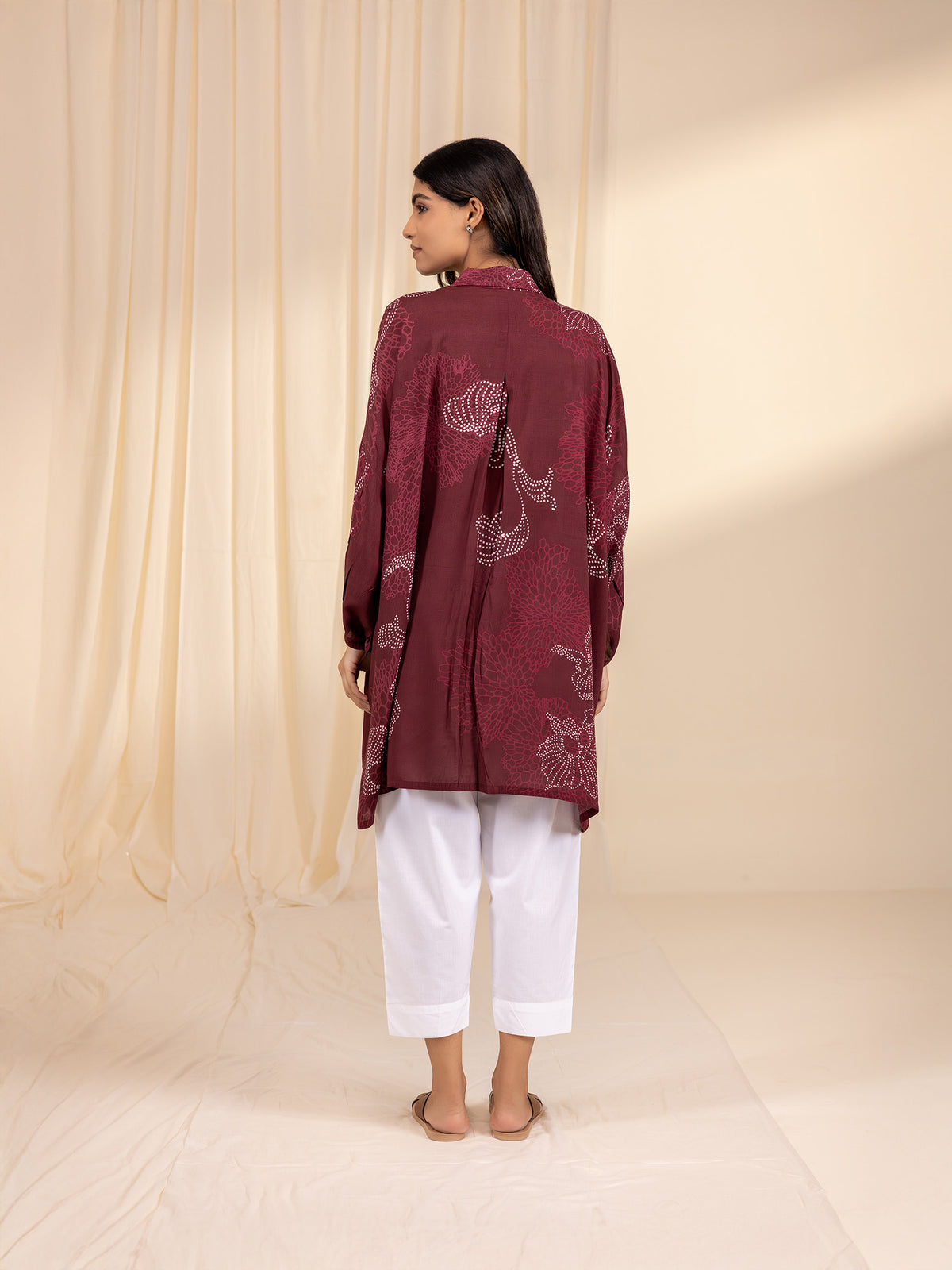 Bandhani in Maroon Madras Modal Shirt