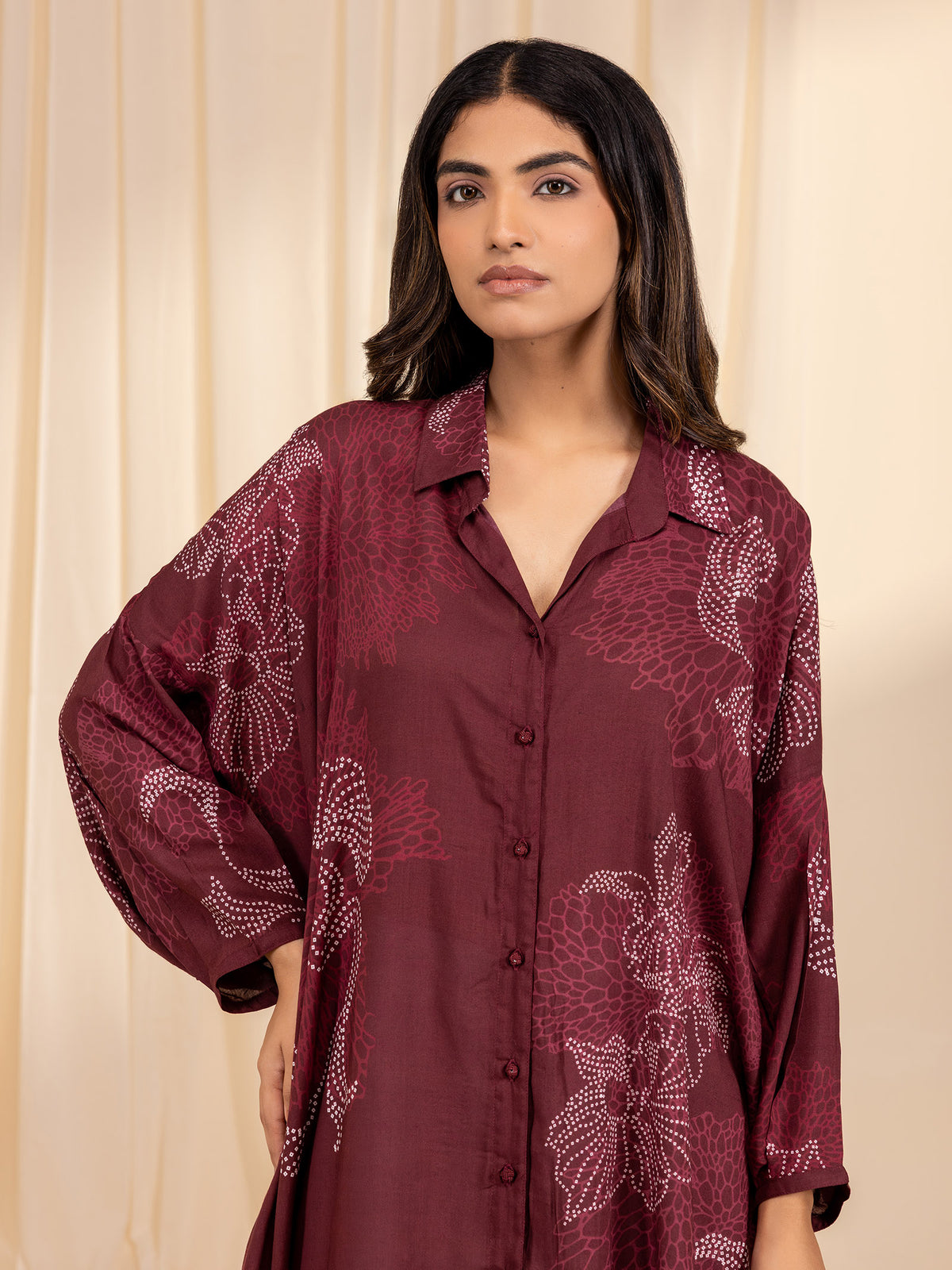 Bandhani in Maroon Madras Modal Shirt