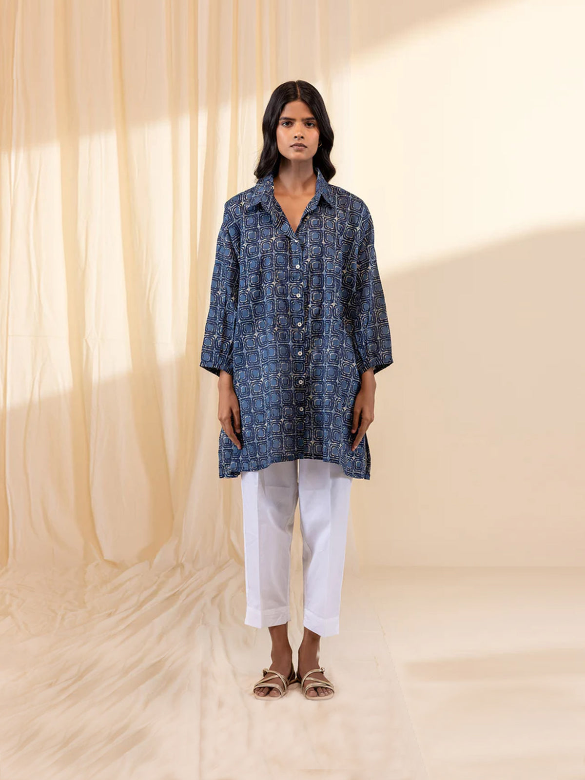 Indigo Boxes Madras Voile Shirt