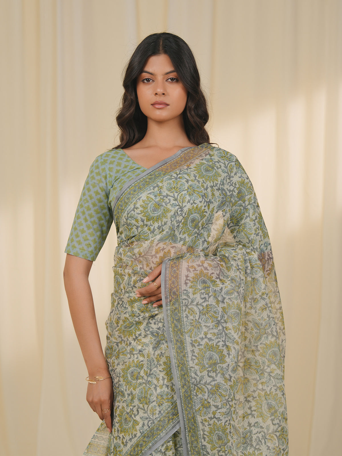 Mossy Green Kota Saree