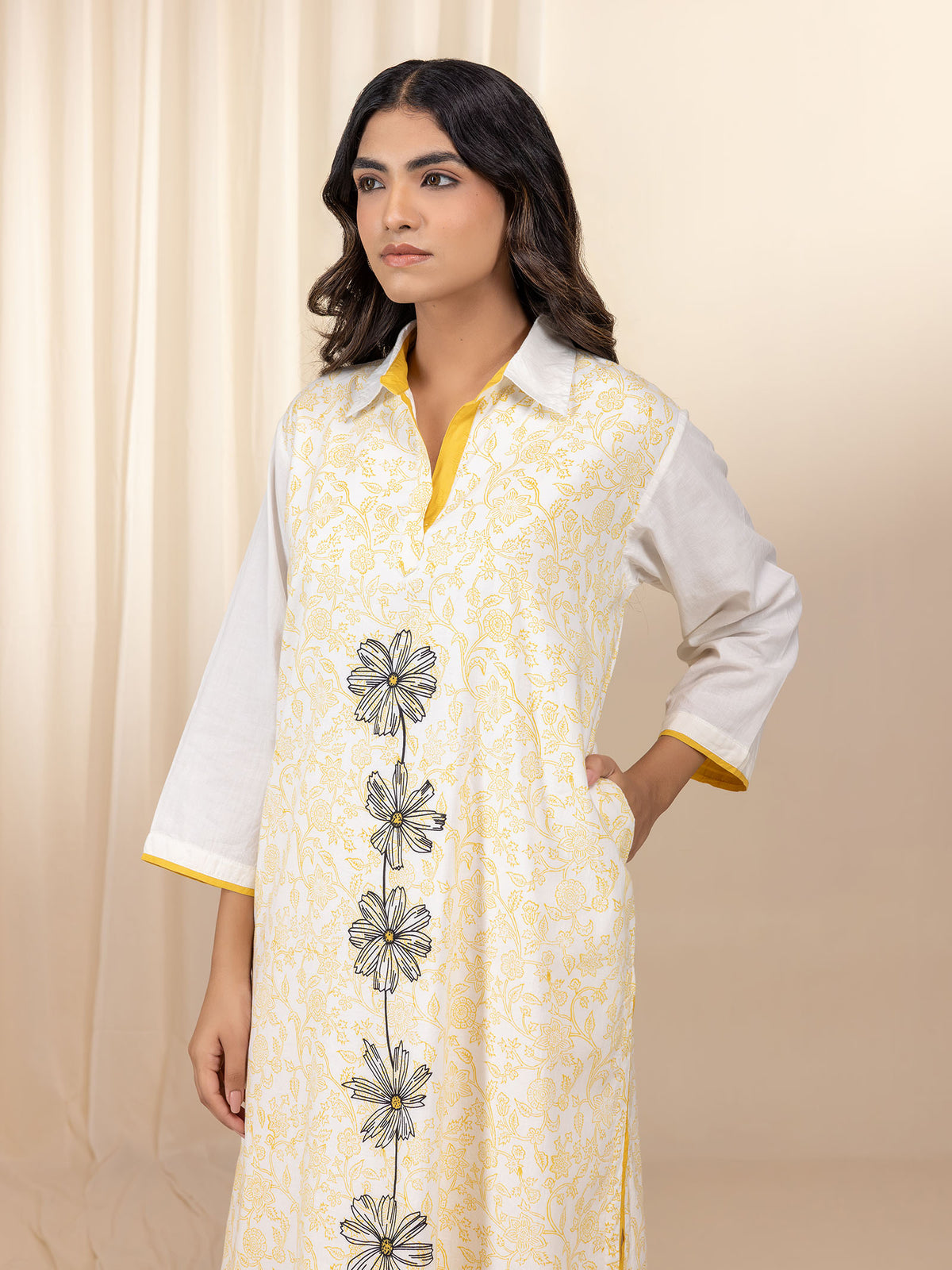 Colour Chrome Ochre Printed Cotton Kurta