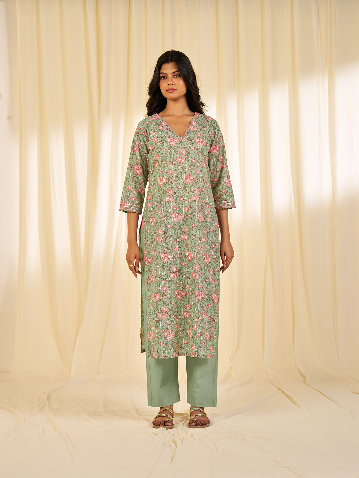 Olive Green - Lurex Cotton Kurta