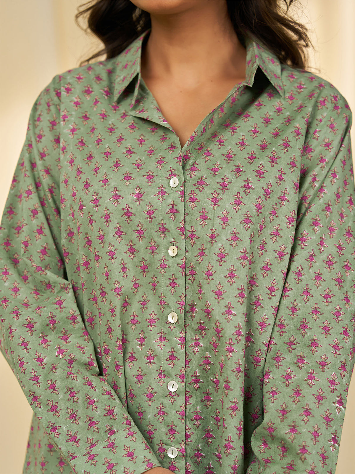 Olive Green - Printed Cotton Shirt