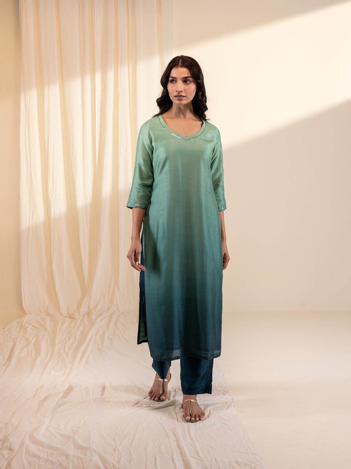 Ombre Green Modal Muslin Kurta