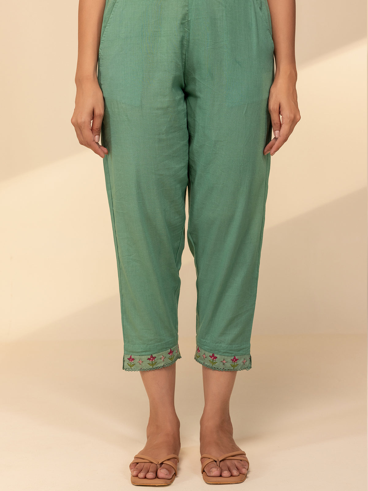 Sketch Book Green Voile Straight Pant
