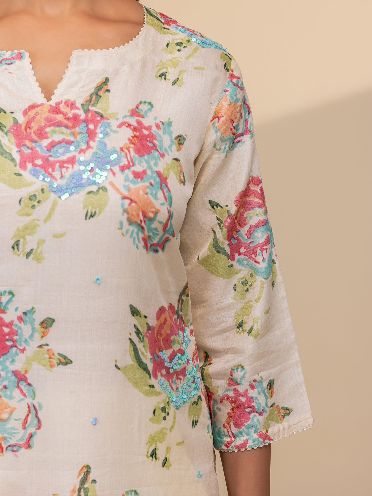 Painted Roses Tussar Silk Kurta