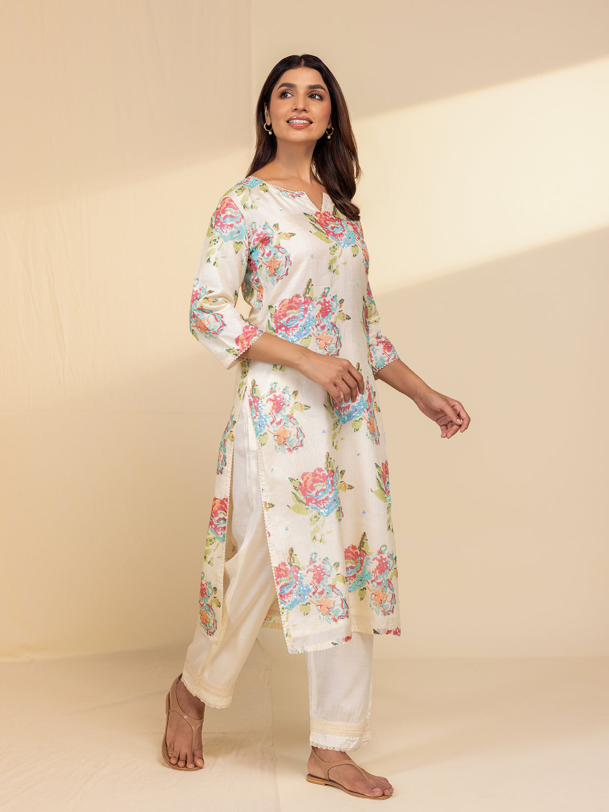 Painted Roses Tussar Silk Kurta