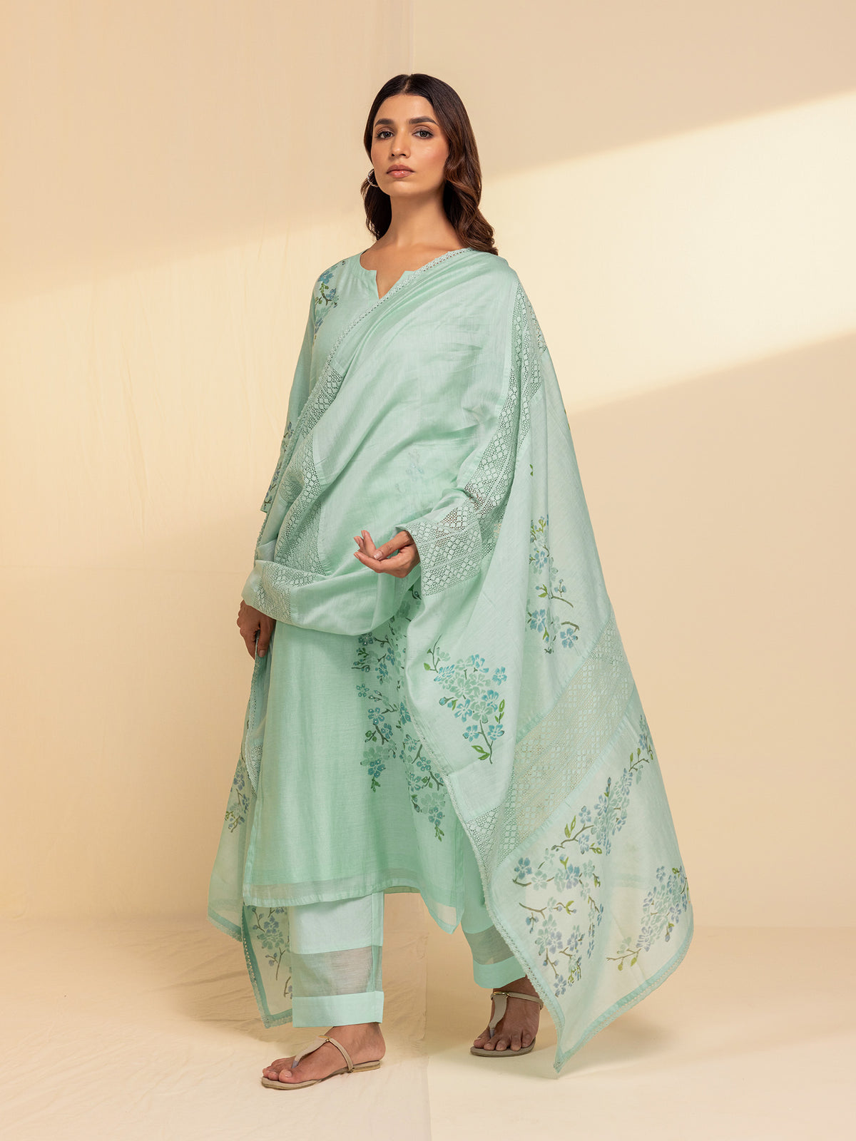 Painters Palette Sea Green Chanderi Dupatta