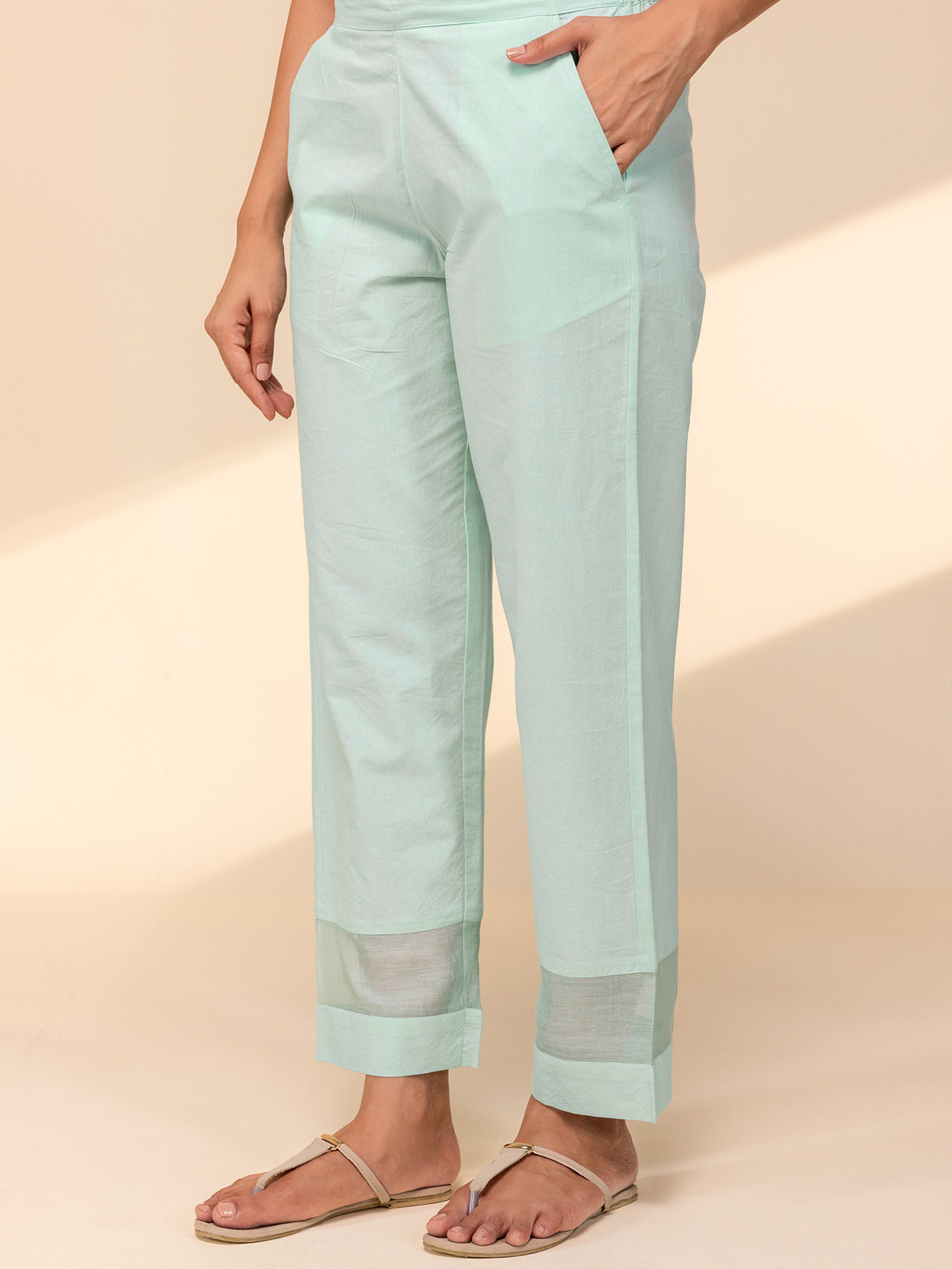 Painters Palette Sea Green Cotton Straight Pant