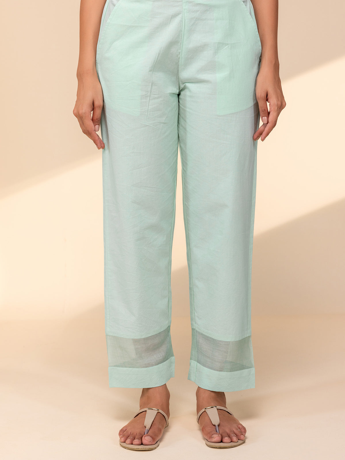 Painters Palette Sea Green Cotton Straight Pant