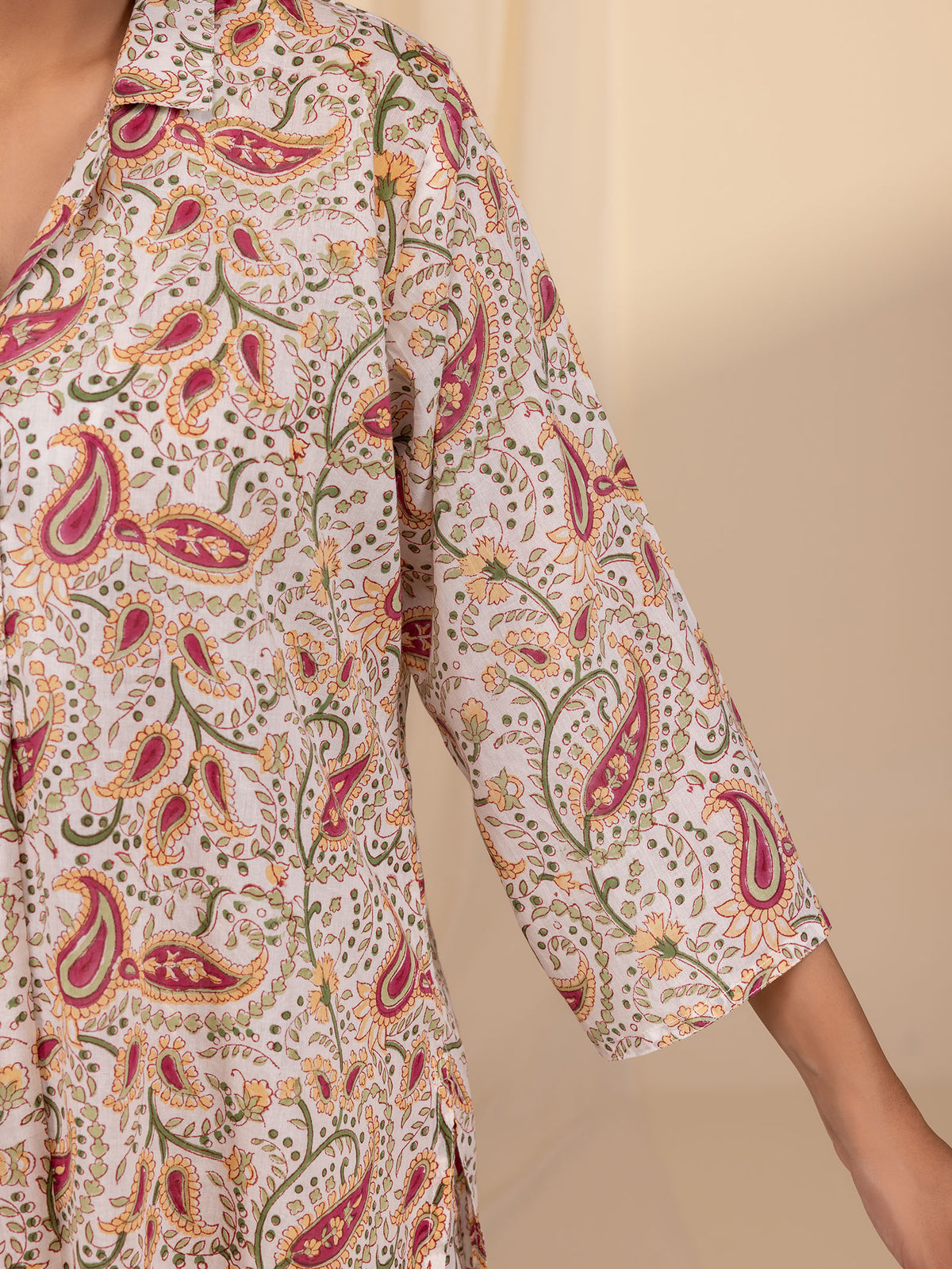 Paisley Collared Cotton Night Suit