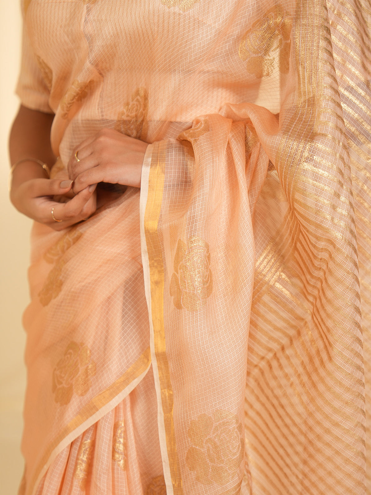 Pastel Peach Kota Silk Saree