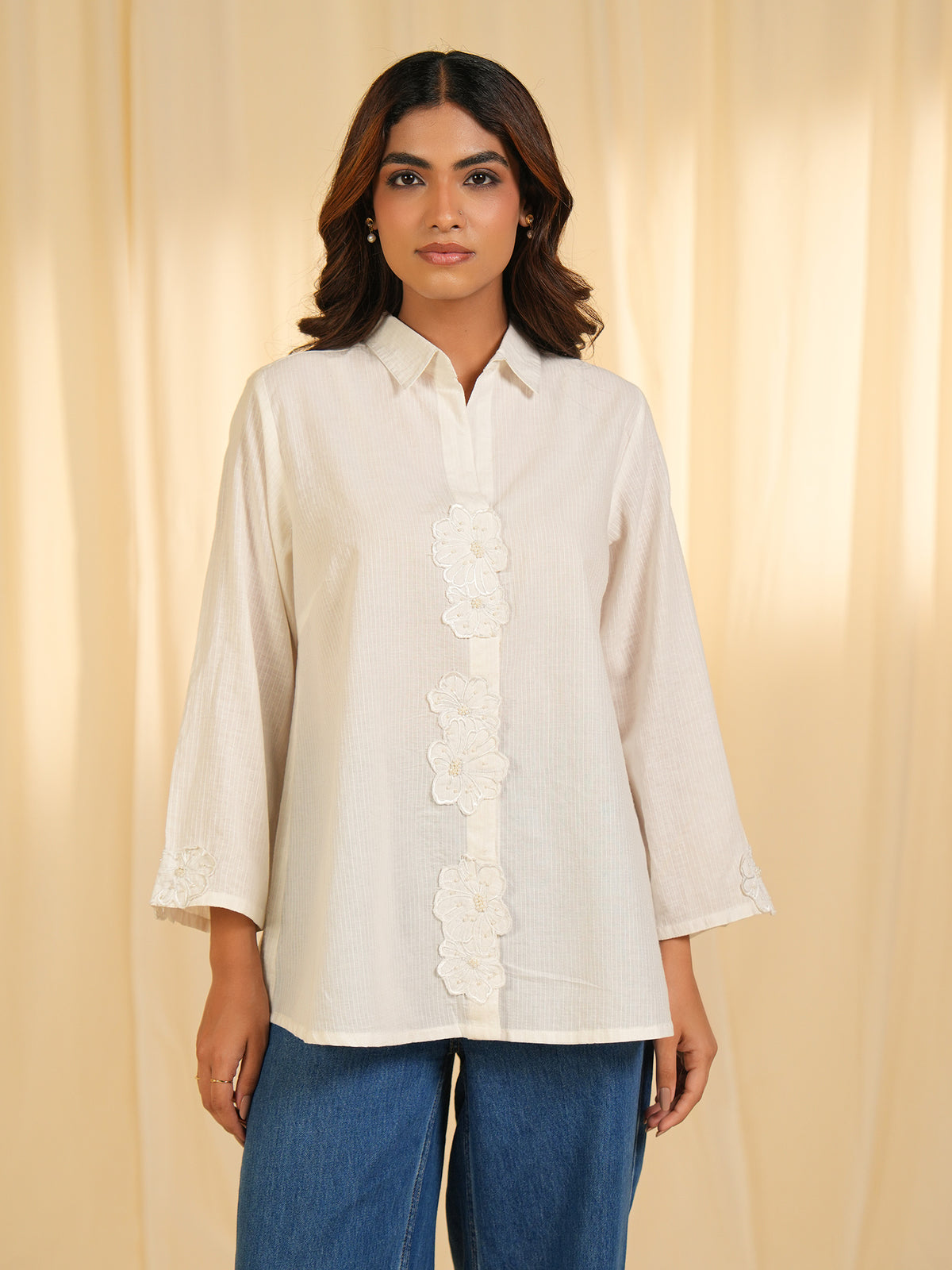 Pearl Flower Cotton Shirt