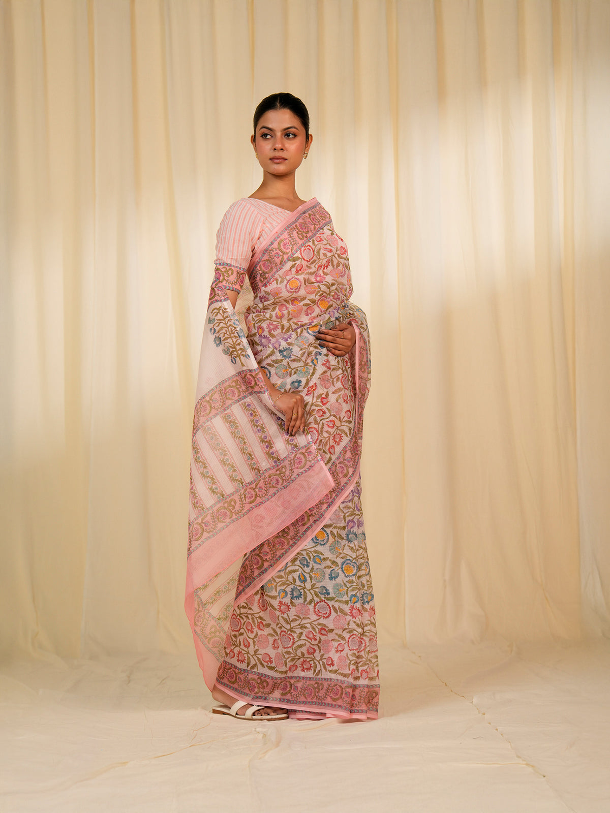 Rainbow Petunia Peach Kota Saree