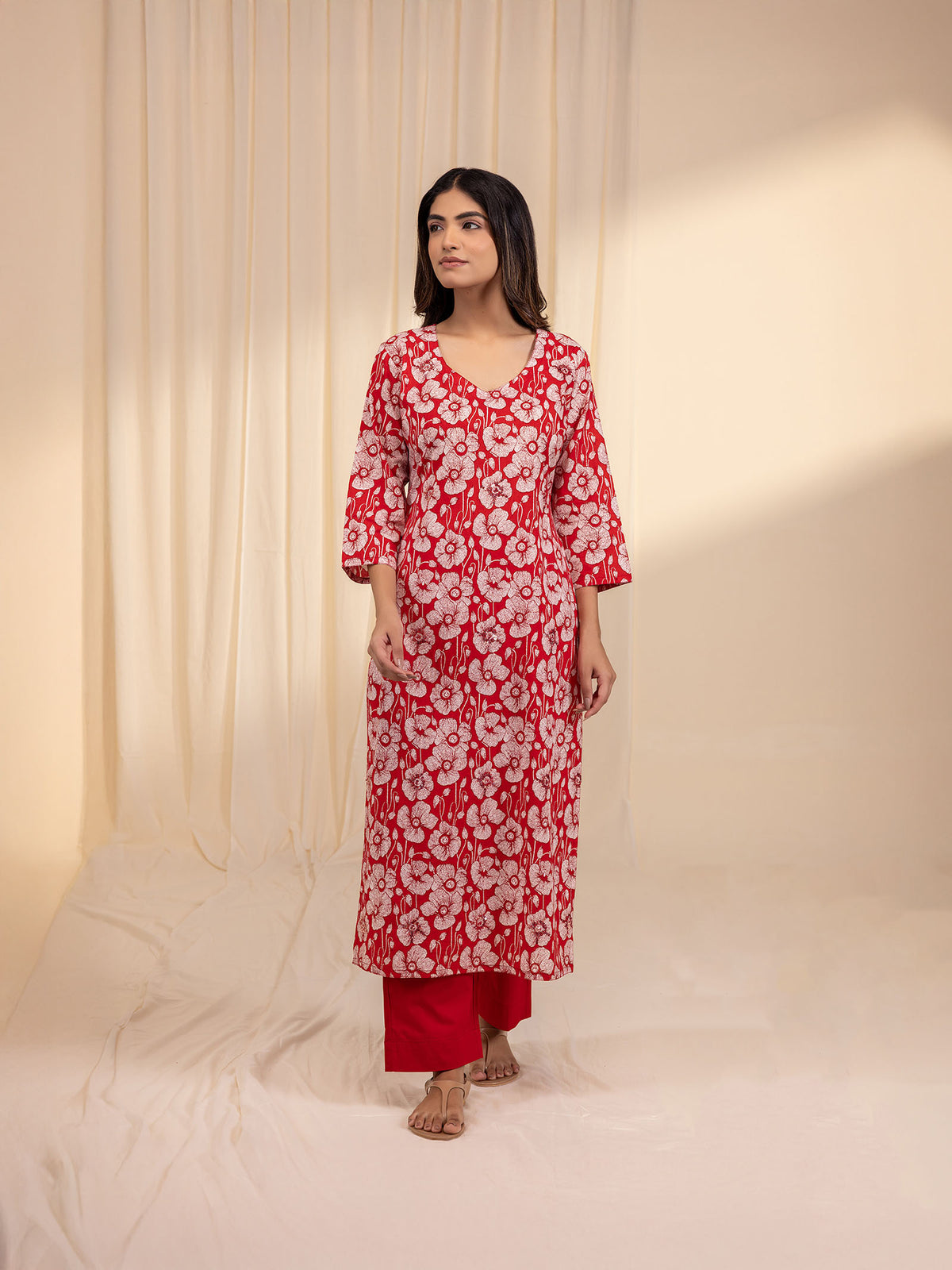 Red Poppy Cotton Kurta