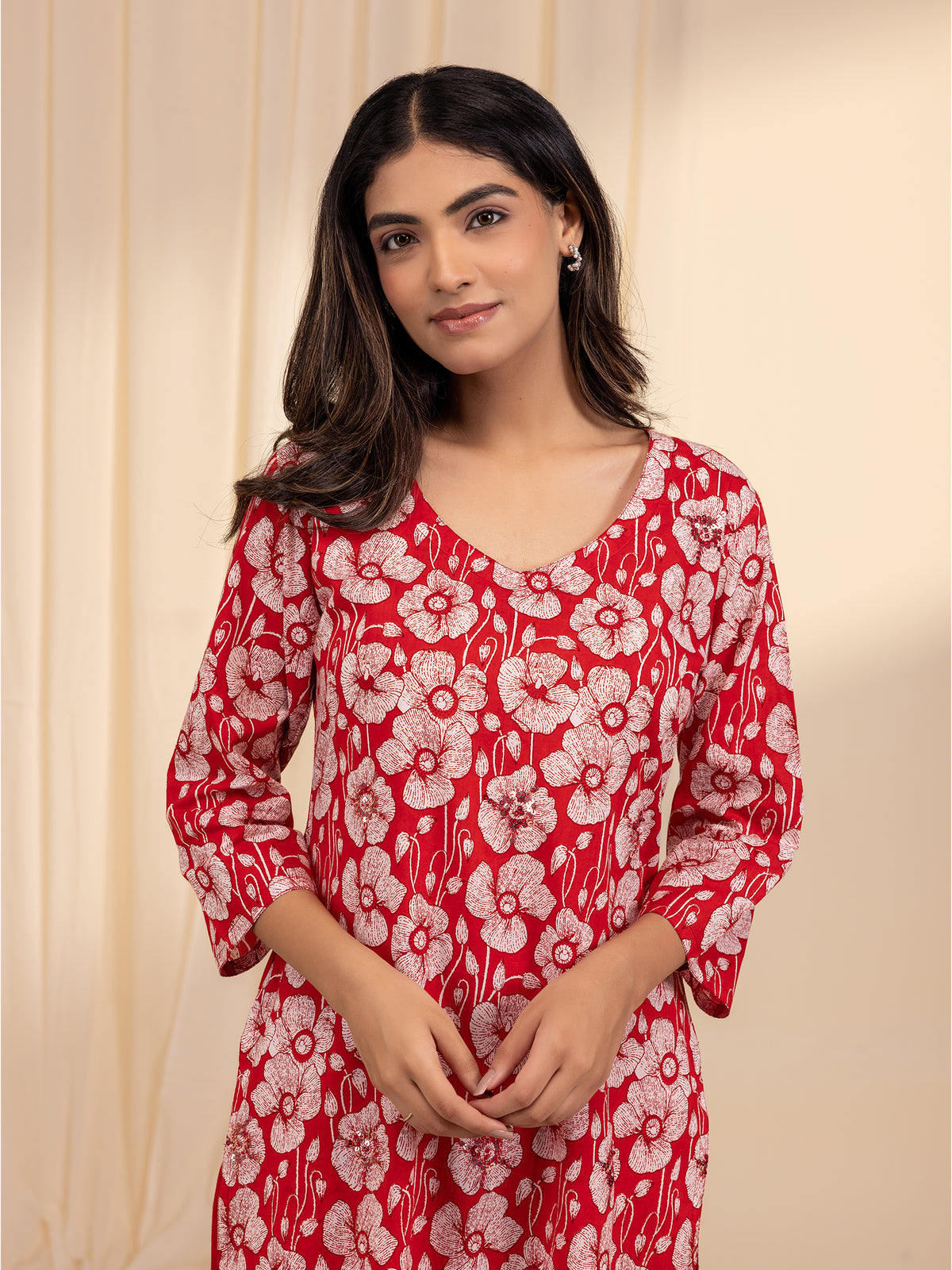 Red Poppy Cotton Kurta