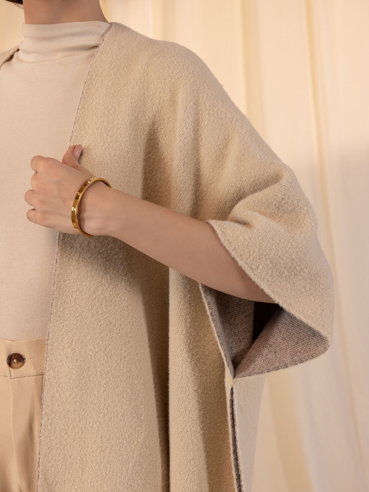 Woollen Reversible Plain Cape - Almond