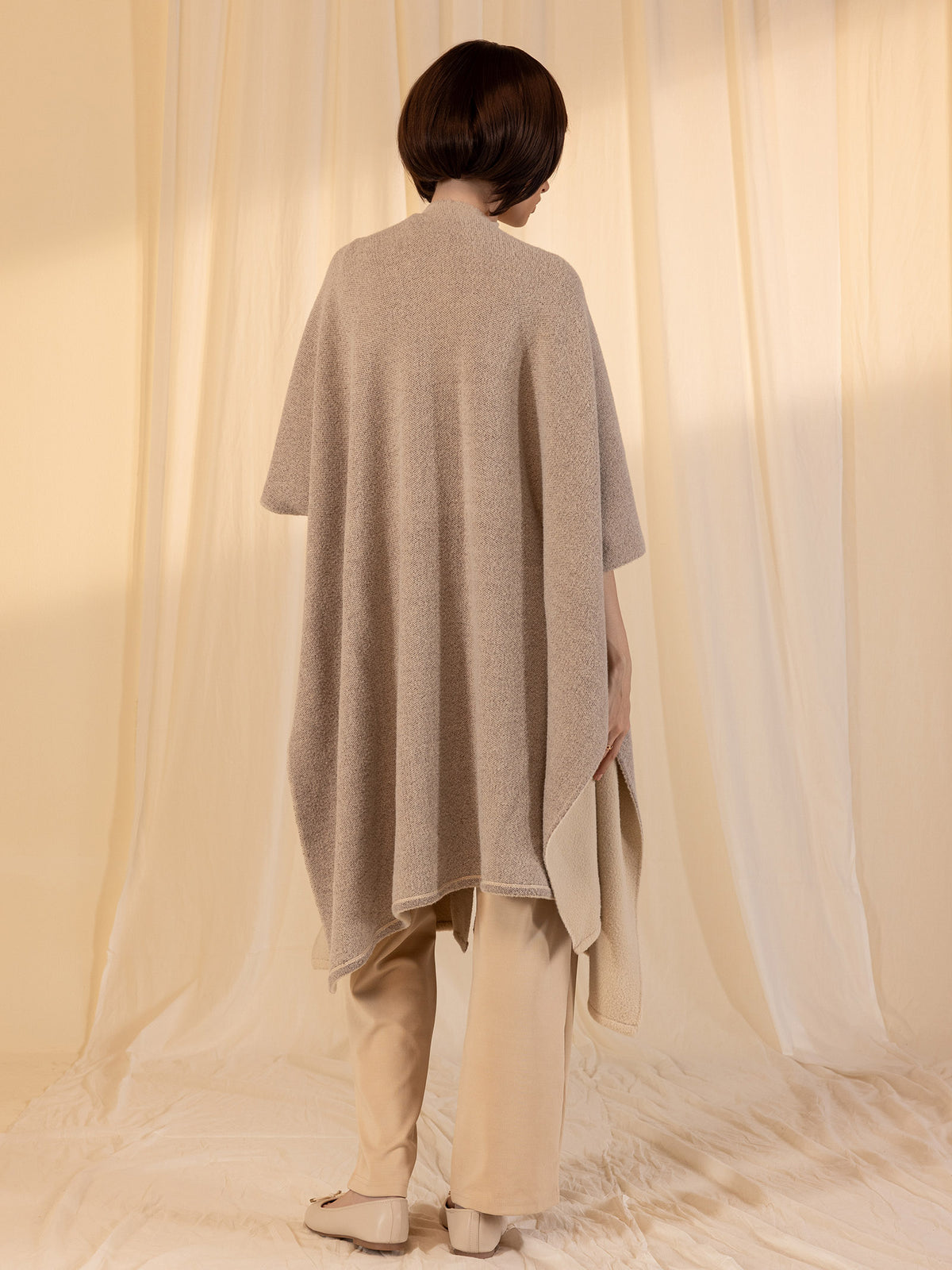 Woollen Reversible Plain Cape - Almond