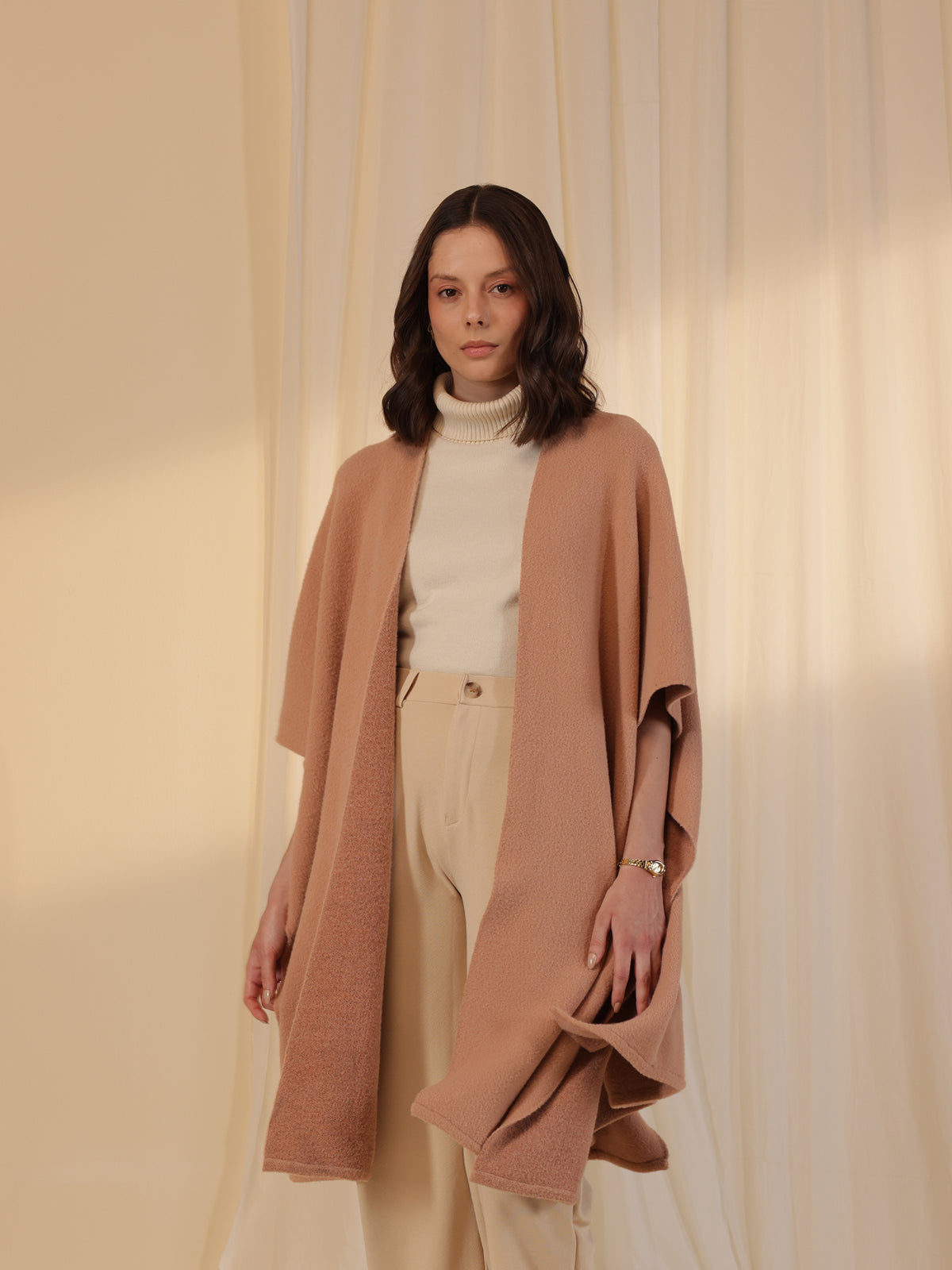 Woollen Reversible Plain Cape - Peach