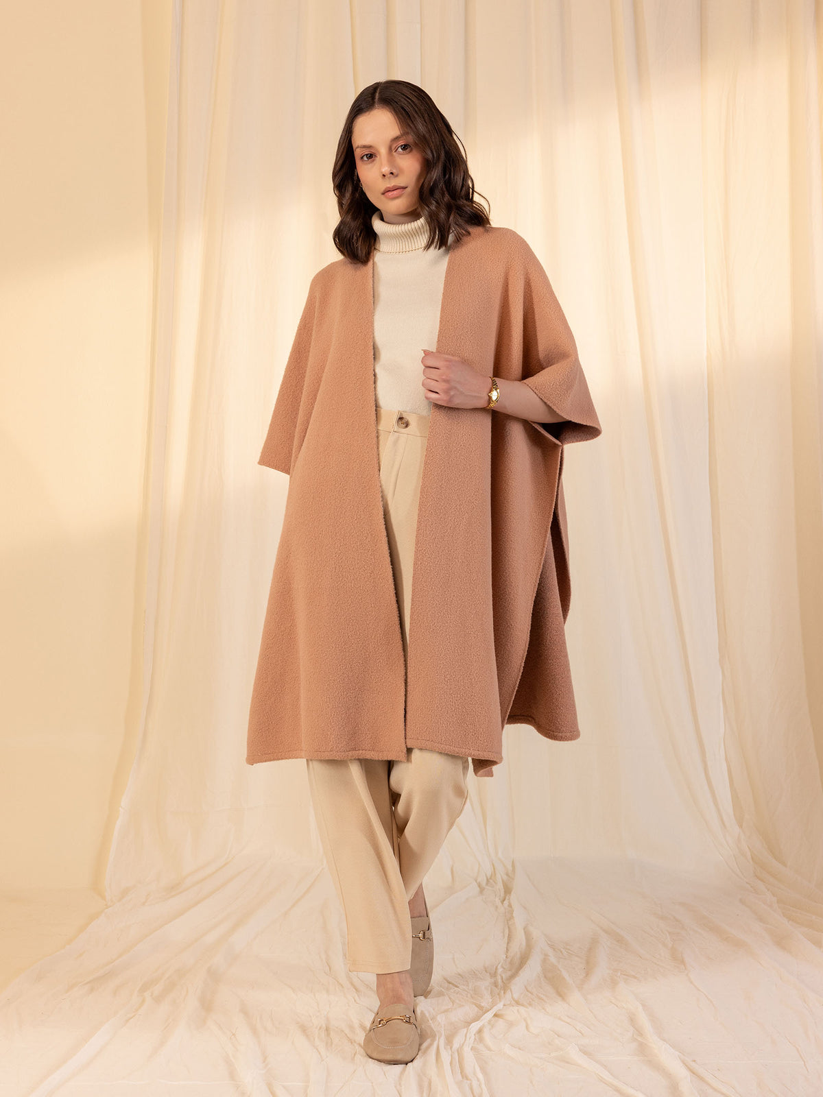 Woollen Reversible Plain Cape - Peach