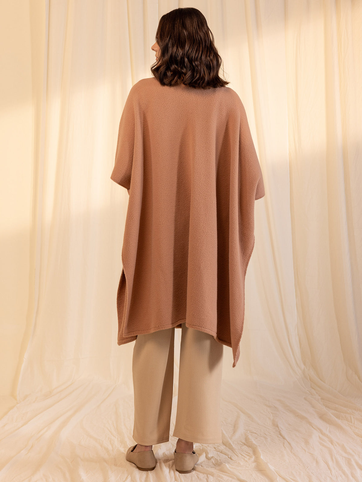 Woollen Reversible Plain Cape - Peach