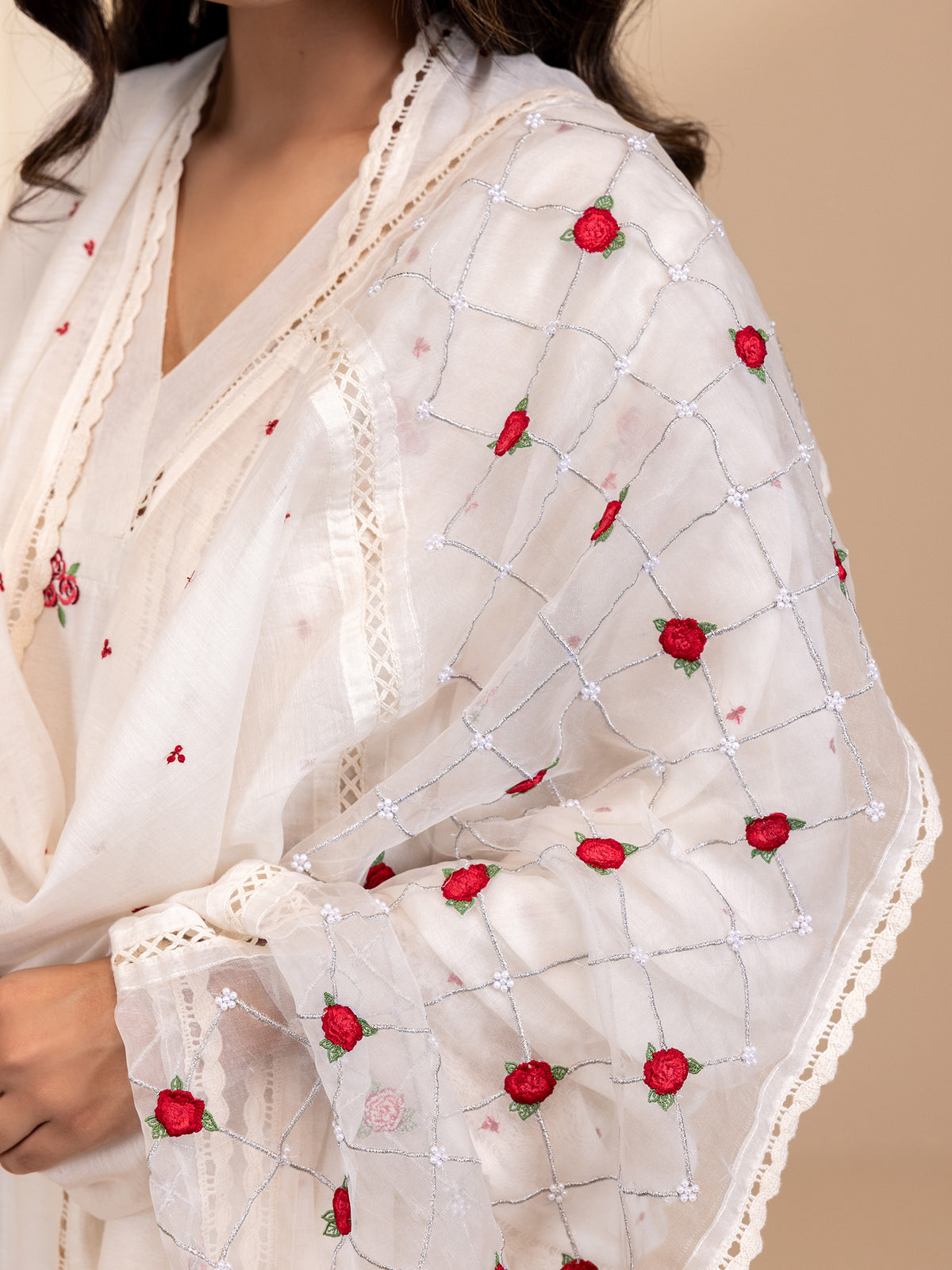 Rosy Pearls Chanderi Dupatta