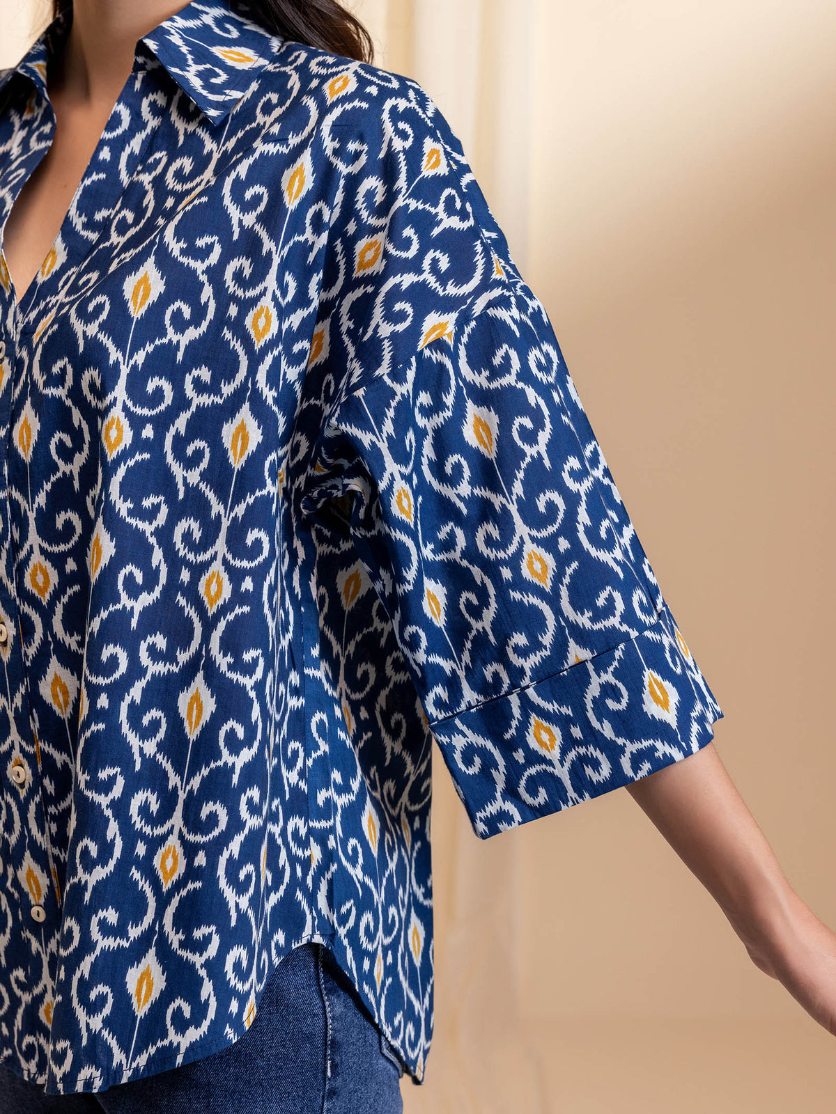 Ikat Redefined Cobalt Cotton Shirt