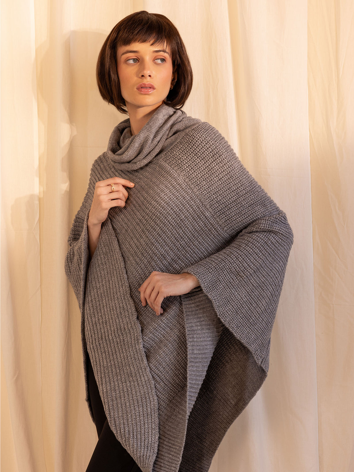 Woollen Safari Poncho - Grey